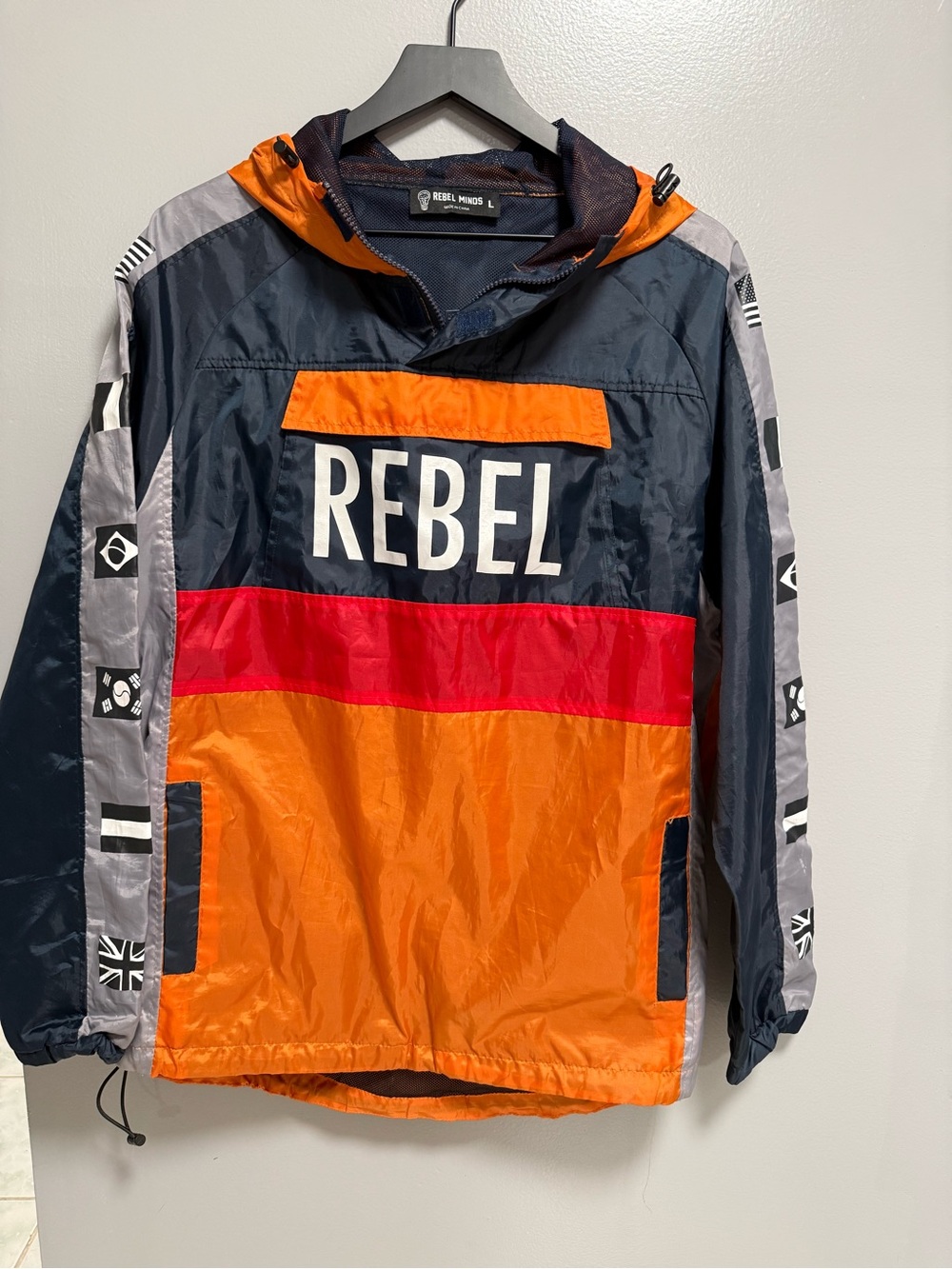 Rebel Minds Men's Colorblock Windbreaker Jacket - Orange/Navy/Red